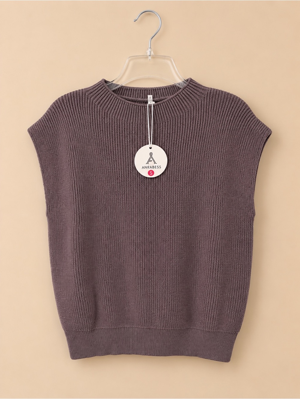 ANRABESS Women's Mauve Ribbed Sleeveless Crewneck Sweater